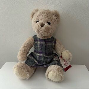 Harris Tweed Teddy Bear Plush 14” Scotland Wool Dress Collectible Toy